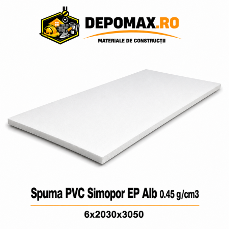 Placa rigida PVC Simopor EP Alb 0.45 g/cm3, 6x2030x3050 mm